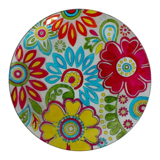 25" Pastel Pink & Blue Flowers Glass Patio Bird Bath {4}