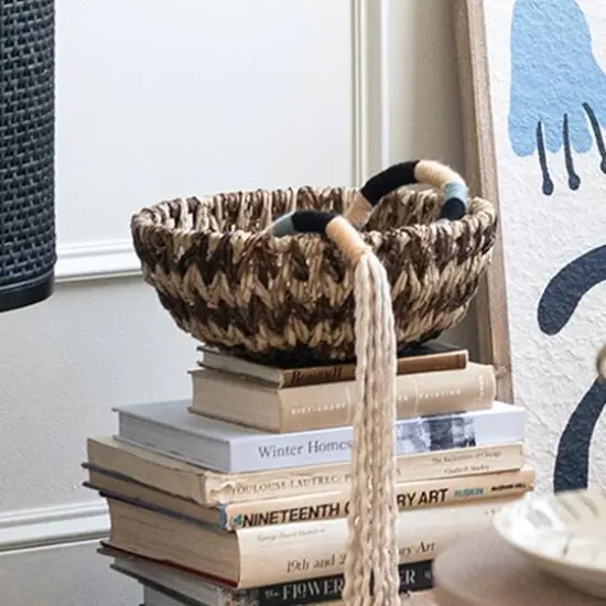 Hello Honey&reg; 12.5" Brown Woven Buri & Banana Fiber Basket Organizer {4}