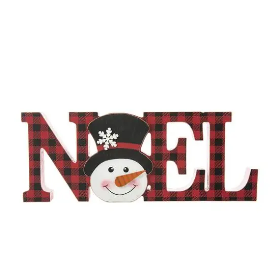 Glitzhome&reg; 15'' NOEL Wooden Christmas Plaid Table D&eacute;cor {6}