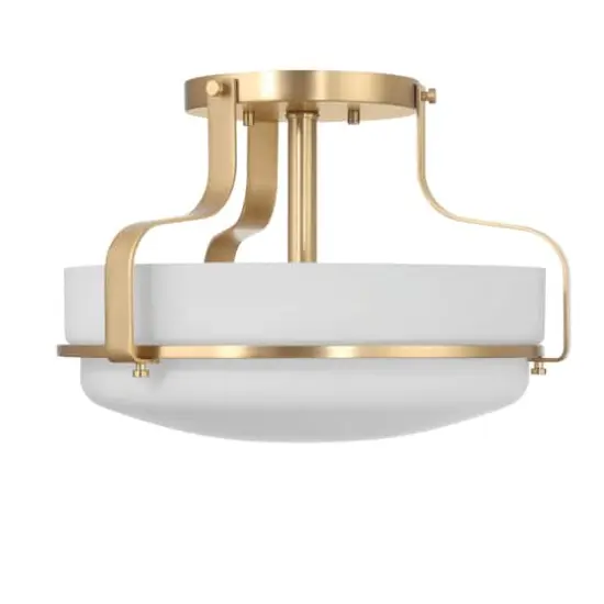 Hello Honey&reg; Chatsworth White & Gold Etched Opal Glass & Metal Semi-Flush Mount Ceiling Light {11}