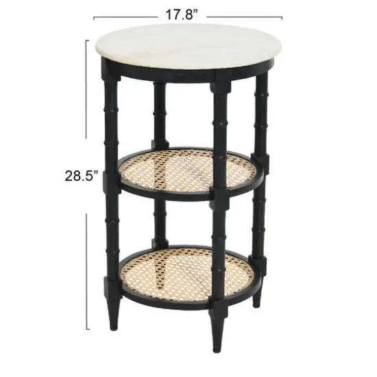 Hello Honey® 28" Round Wood End Table with Marble Top Black {8}