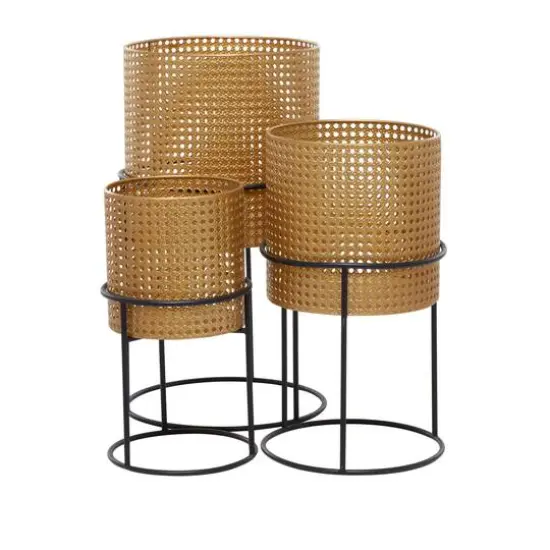 Set of 3 Gold Iron Contemporary Planter, 23" x 13" x 13" {3}