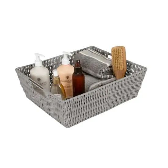 Simplify Gray Shelf Storage Rattan Tote Basket {3}