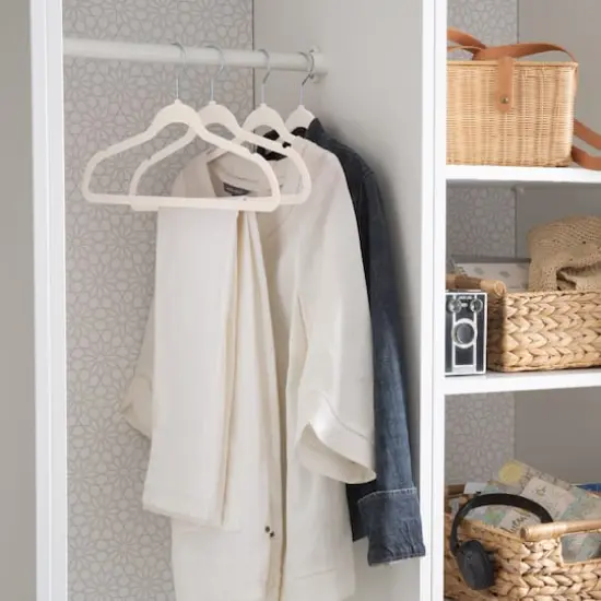 Simplify Super Slim Velvet Hangers with Gold Hook, 10ct. Pearl White {5}