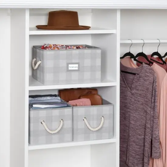 Honey Can Do Gray Plaid Large Collapsible Fabric Storage Bins With Handles Set, 3ct. {12}