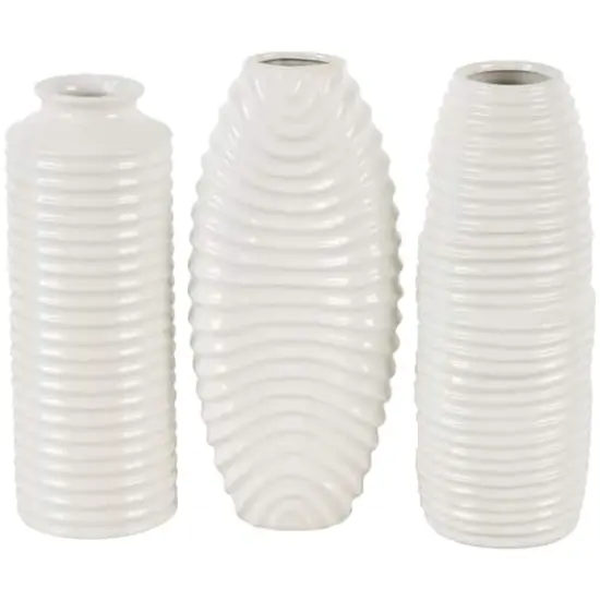 White Ceramic Dimensional Ribbed Vase with Varying Shapes Set {1}
