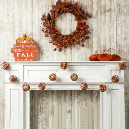 Glitzhome&reg; 78.75" Fall Plaid Balls Garland {3}