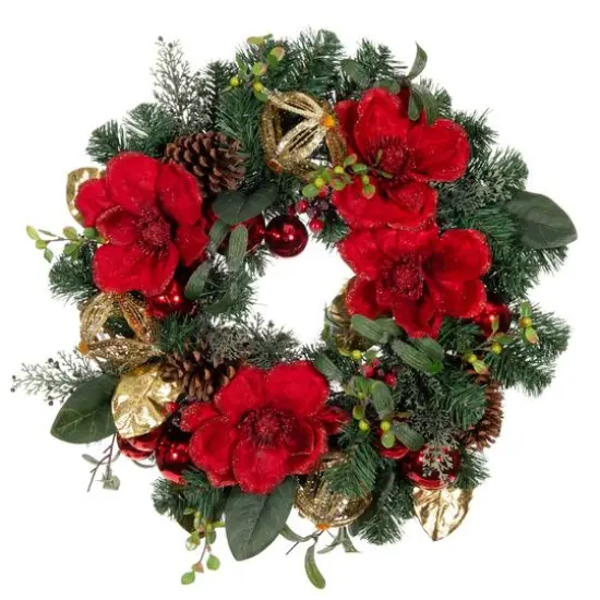 Village Lighting 24" Red Magnolia Wreath {1}