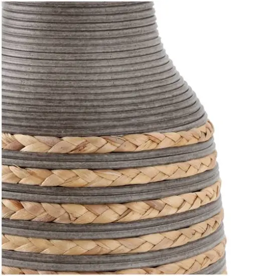 32" Brown Seagrass Handmade Braided Vase with Layered Gray Paneling {4}