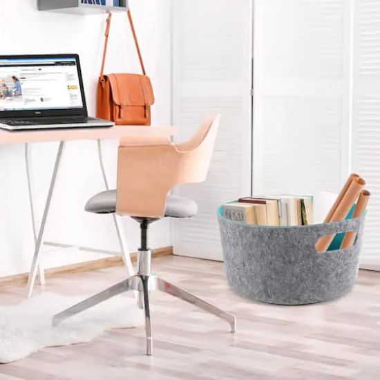 Welaxy 15" Felt Round Basket Turquoise {7}