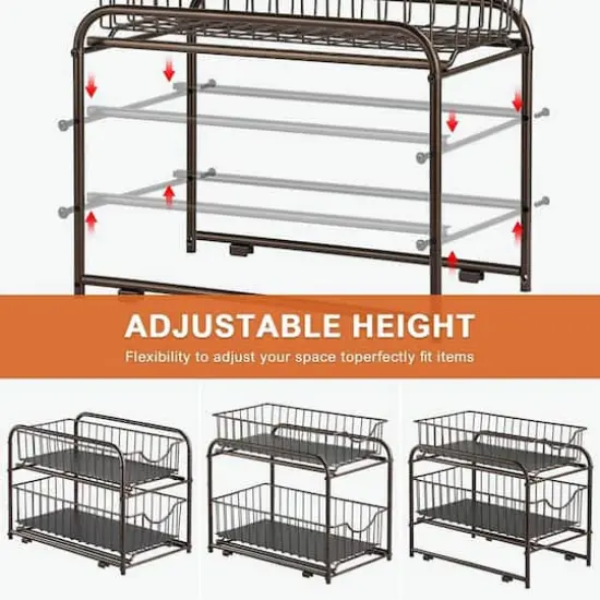 2-Tier Stackable Sliding Basket Cabinet Organizers, 2ct. Brown {4}