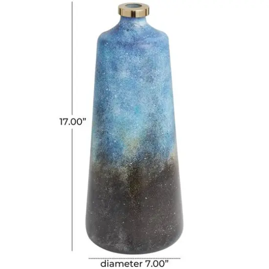 17" Blue Glass Galaxy Inspired Abstract Vase {7}
