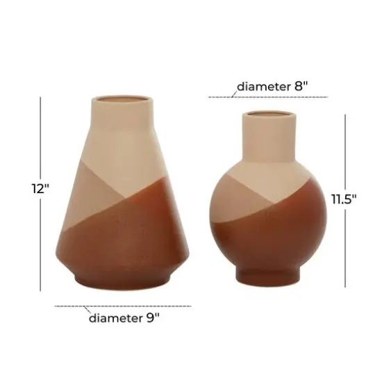 Set of 2 Tan Ceramic Modern Vase 12", 11" {9}