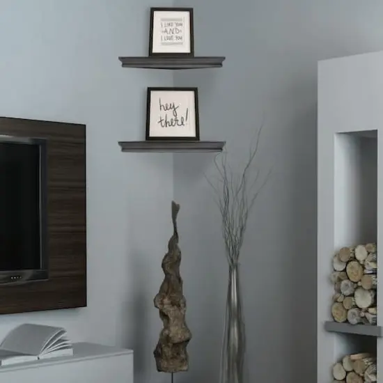 Beveled Floating Corner Shelves Set Black {4}