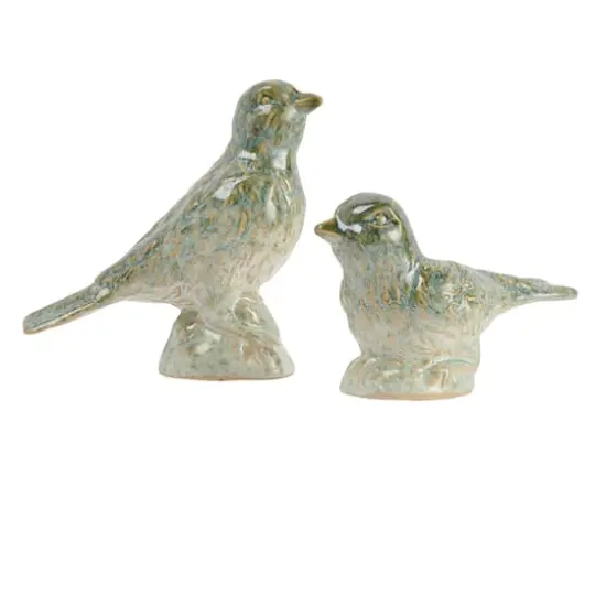 Hello Honey&reg; Green Debossed Ceramic Bird Figurines Set {1}