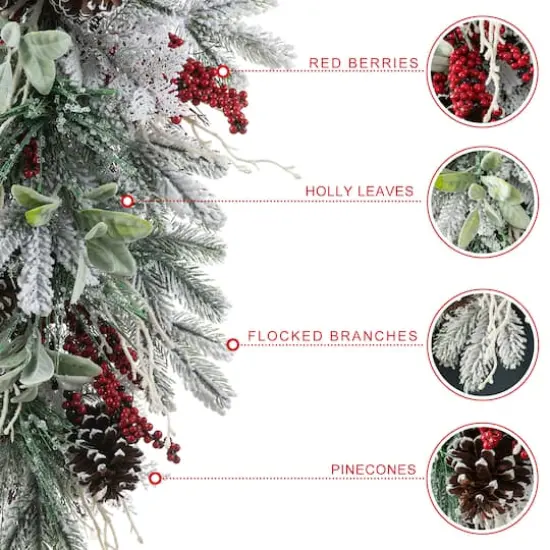 Glitzhome&reg; 28"Christmas Flocked Pinecone & Berry Teardrop {7}
