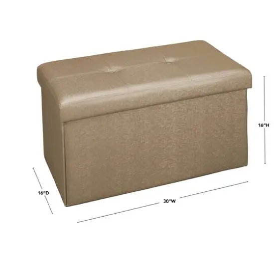 Simplify Metallic Brown Faux Leather Double Folding Storage Ottoman {7}
