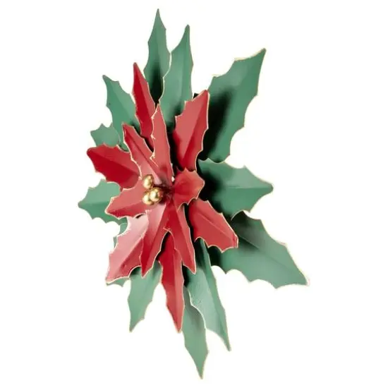 16.25" Large Red and Green Metal Poinsettia Christmas Wall Hanging {8}