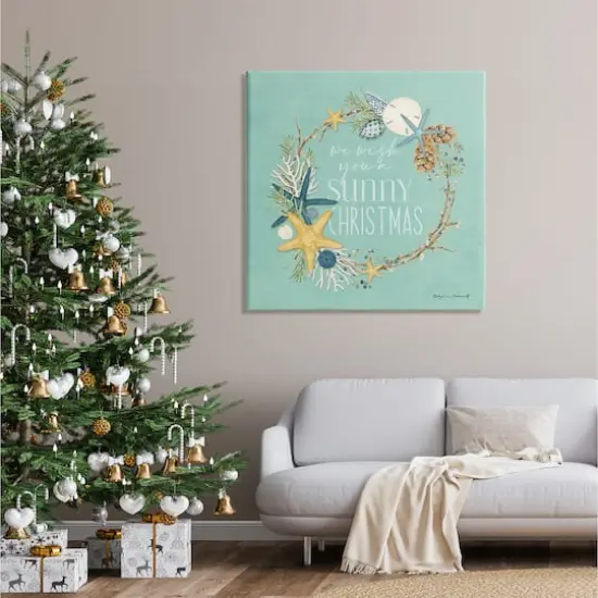 Stupell Industries Wish You A Sunny Christmas Wreath Canvas Wall Art {3}