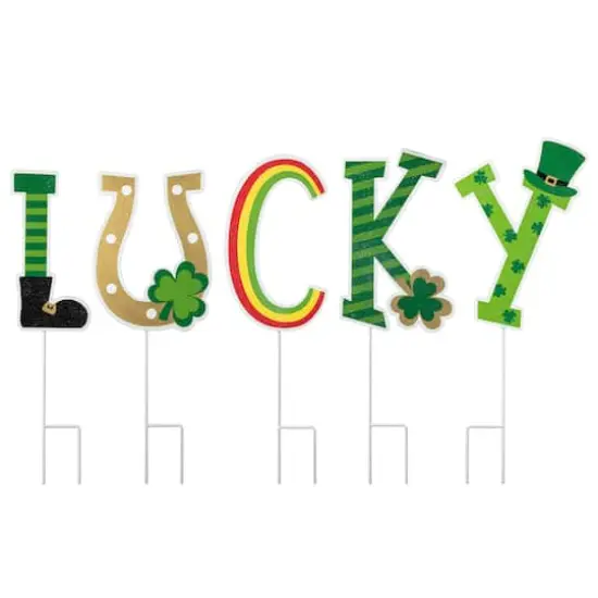Glitzhome&reg; Set of 5 St. Patrick's Metal "Lucky" Yard Stake {1}