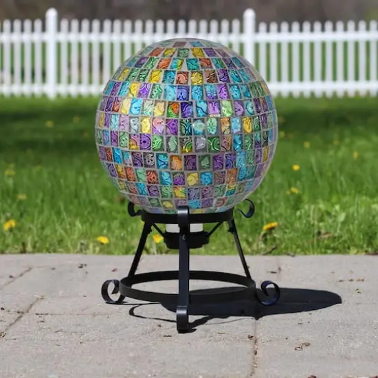10" Multicolor Mosaic Window Pane Outdoor Garden Gazing Ball {3}