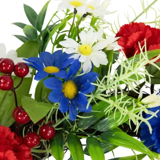 21" Red, White & Blue Mixed Floral Americana Wreath {6}