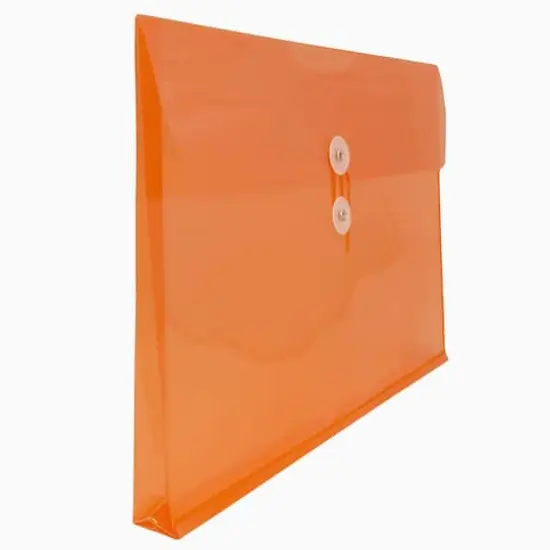 JAM Paper 9.75" x 14.5" Button & String Tie Closure Plastic Envelopes, 12ct. Orange {6}