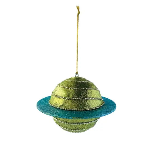 Hello Honey&reg; 5.5" Green Beaded Planet Round Plastic Ornament {1}