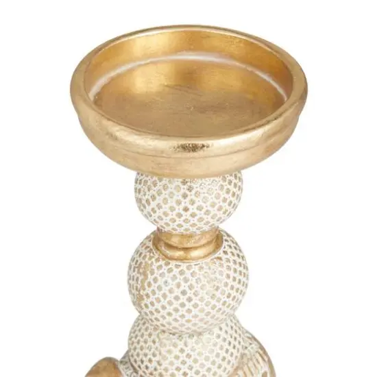Set of 2 Gold Polystone Traditional Candle Holders, 13" x 6" x 4" {4}