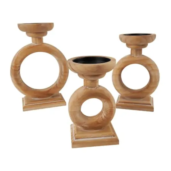 Brown Wood Circular Ring Candle Holder Set {5}
