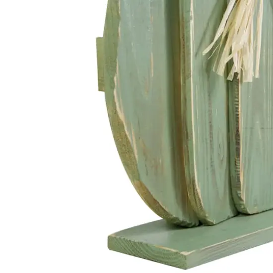 14" Green Slatted Halloween Tabletop Pumpkin with Bow {5}