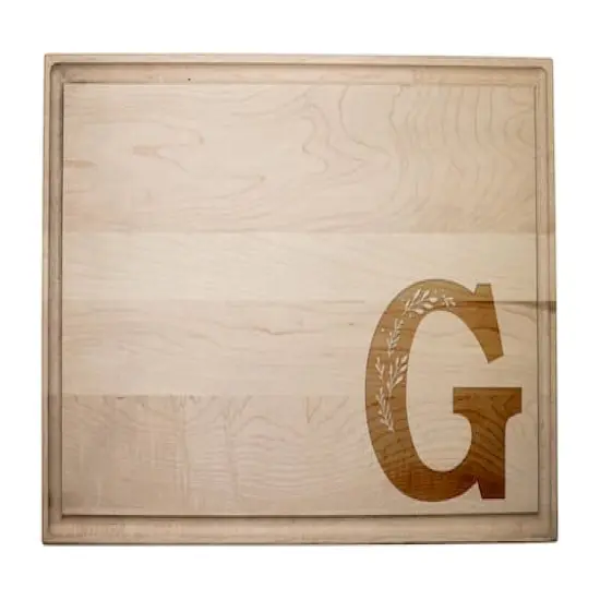 17" Floral Monogram Maple Cutting Board Floral Monogram G {1}