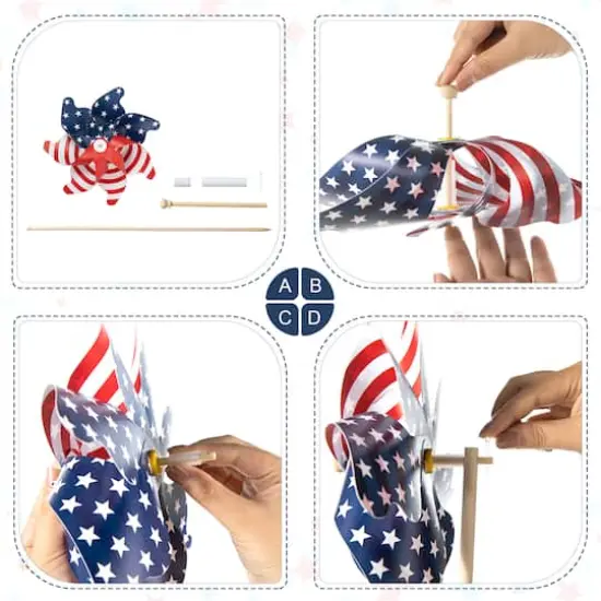 Glitzhome&reg; 32" Plastic Stars & Stripes Patriotic Windmill Set {7}