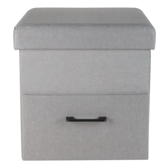 Simplify Gray Collapsible Storage Ottoman with Drawer {3}