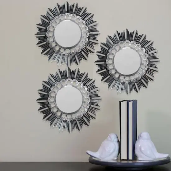 9.5" Brushed Silver Floral Sunburst Mirrors, 3ct. {3}