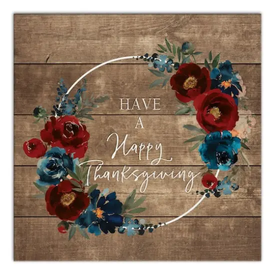 Happy Thanksgiving Floral Wreath Canvas Wall Art {1}