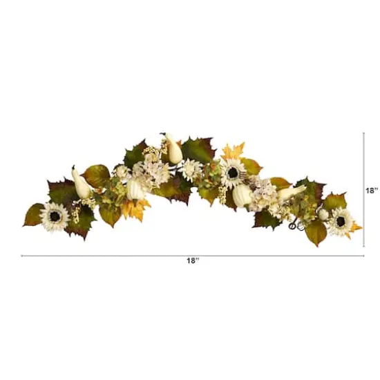 5ft. Fall Sunflower, Hydrangea & White Pumpkin Autumn Garland {4}