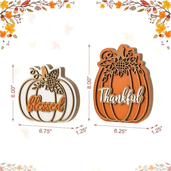 Glitzhome&reg; 8"H Thanksgiving Wooden Pumpkin Table Decor Set {9}