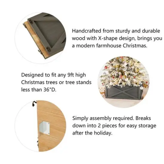 Glitzhome&reg; 26" Warm Gray Wooden Tree Collar {8}