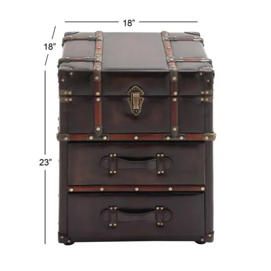 23" Dark Brown Faux Leather & Wood Traditional Cabinet {6}