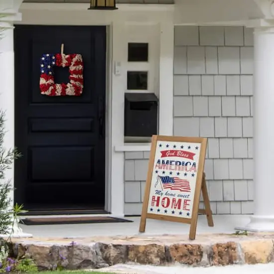 Glitzhome&reg; 24" Wooden Patriotic Easel Sign {3}