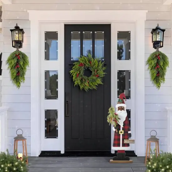 Glitzhome&reg; 35.75" Lighted Wooden Africa Santa Porch Decor with Timer {6}