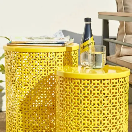 Glitzhome&reg; Multi-Functional Metal Accent Table Set Yellow {6}