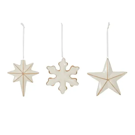 4" Ceramic Star & Snowflake Ornaments Set {3}