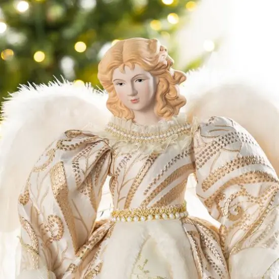 Glitzhome&reg; 24"H Faux Fur & PVC Christmas Elegant Angel Tree Topper with Porcelain Face {5}
