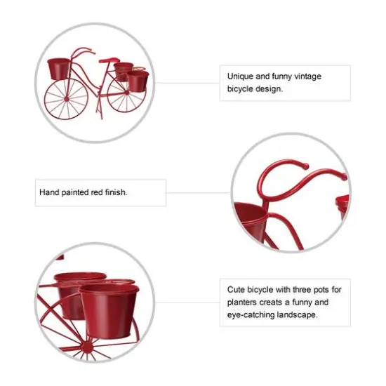 Glitzhome&reg; 2.5ft Red Metal Bicycle Plant Stand {8}