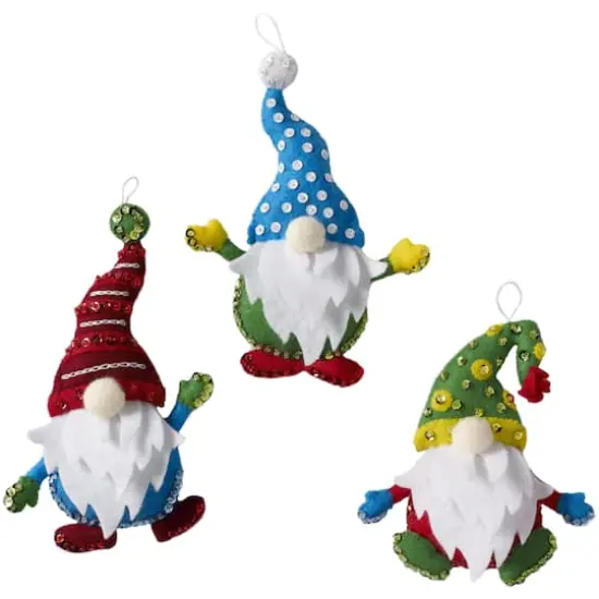 Bucilla&reg; Christmas Gnomes Felt Ornaments Applique Kit Set {1}
