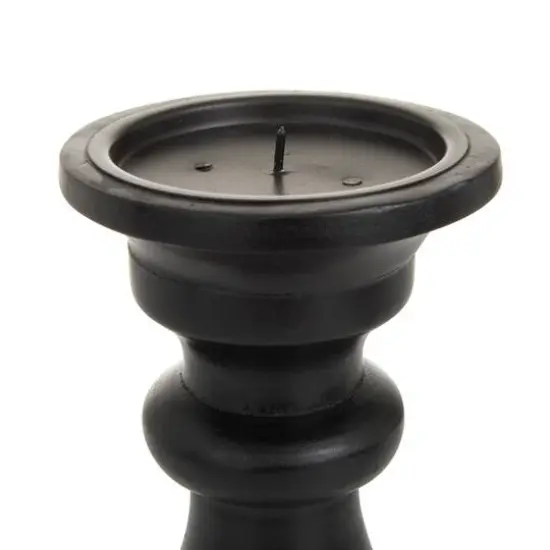 Set of 3 Black Mango Wood Traditional Candle Holders, 10" x 4" x 4" {5}