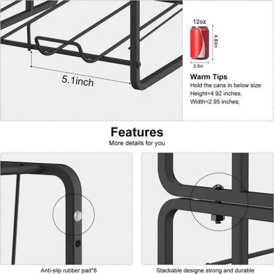 NEX™ Standard 12oz. 20-Can Capacity Black Organizer Rack Dispenser, 2ct. {4}