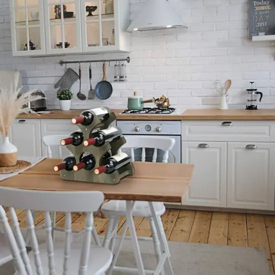 NEX&trade; 16" Countertop 6-Bottle Wood Wine Rack Rustic Gray {9}